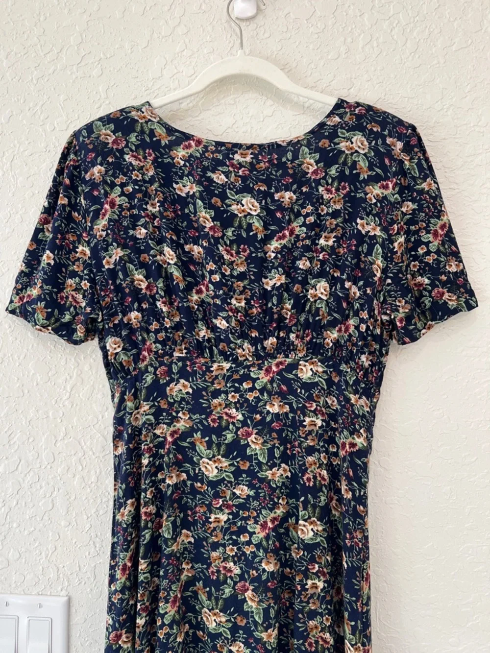 90s Floral Empire Waist Rayon Midi Dress Prairie Cottagecore No Boundaries - Picture 7 of 14